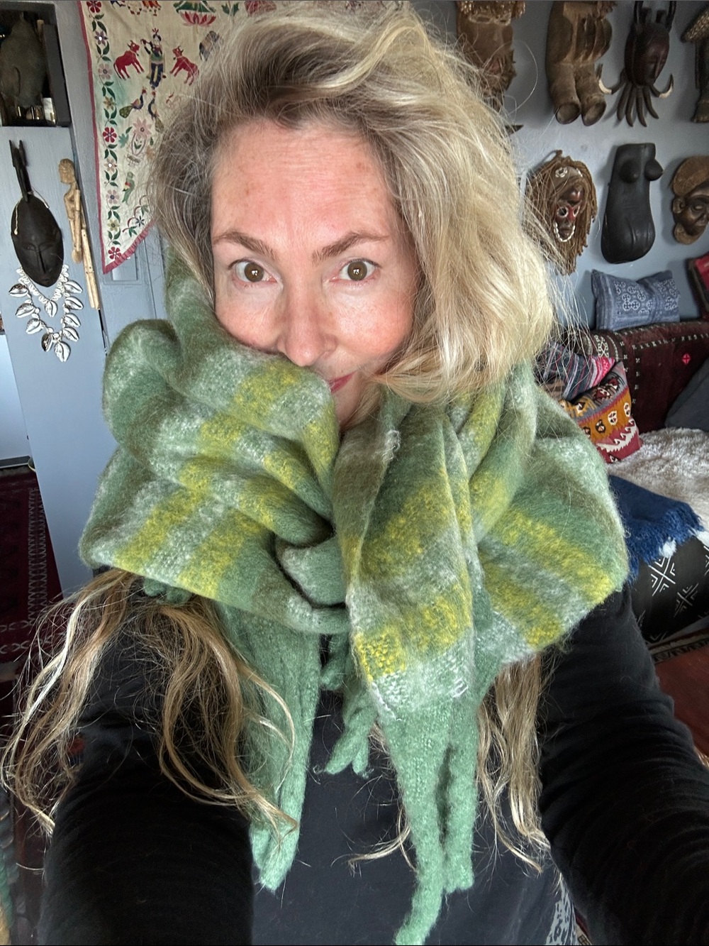 Cozy Green Mohair-Blend Fringe Scarf - Green - Picture 10 of 13
